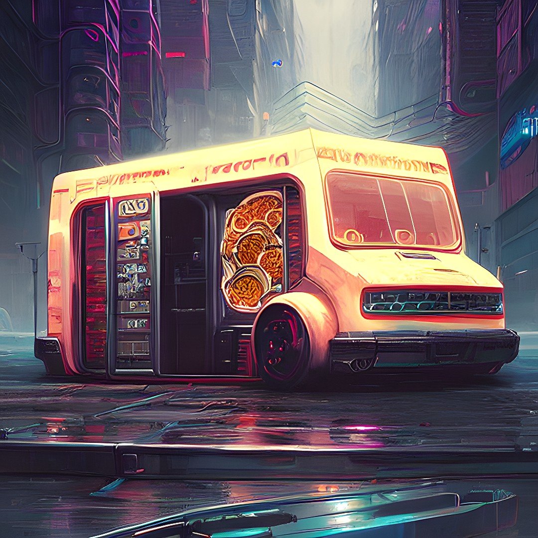 an art print of a cyber food van from admin of PWA truckercheckinc.com