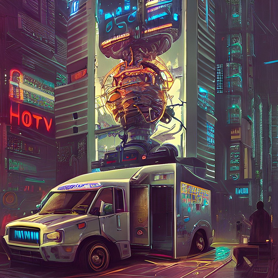 an art print of a cyber food van from admin of PWA truckercheckinc.com