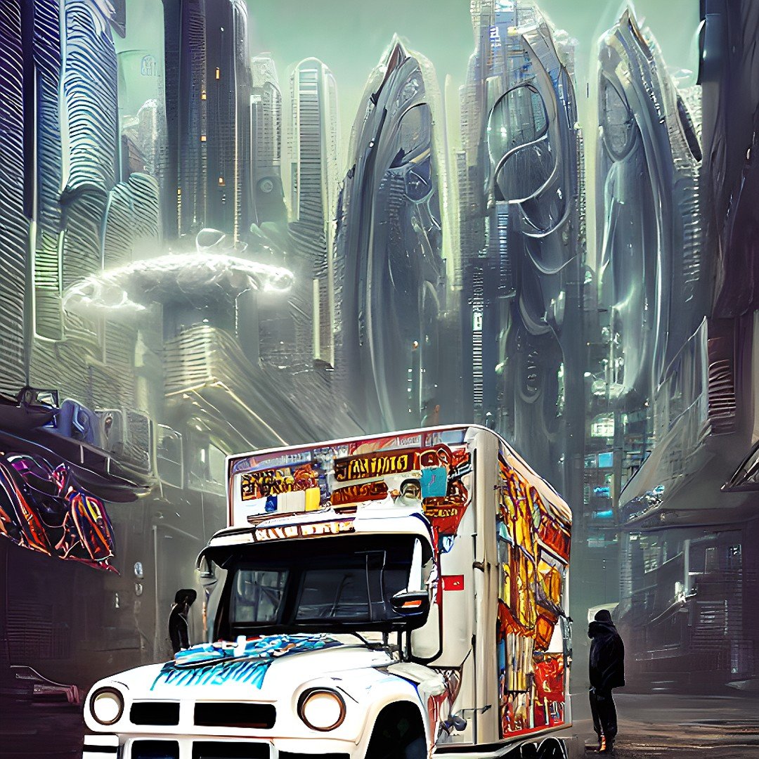 an future art print of a cyber food van from admin of PWA truckercheckinc.com